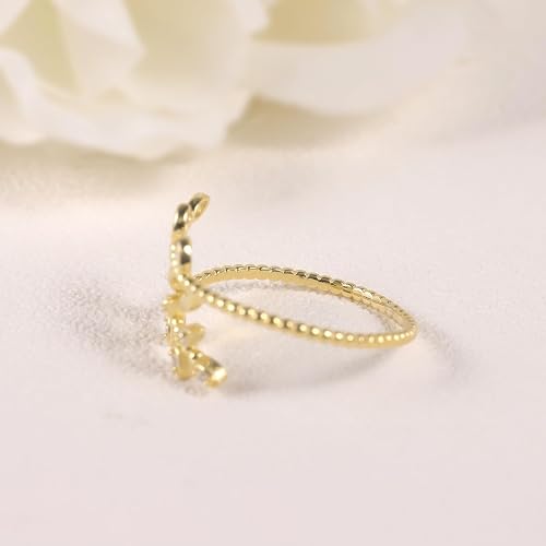 Women 9K/14K/18K Yellow Gold Leaf Moissanite Open Ring Wedding Band