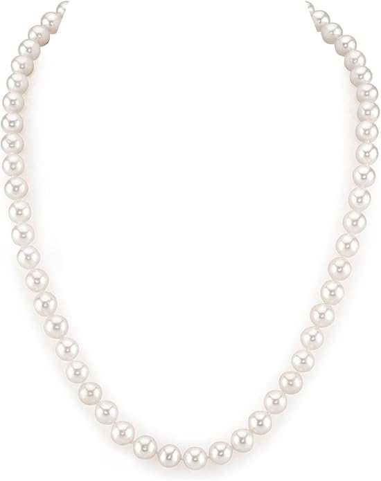 The Pearl Source Real White Freshwater Pearl Necklace for Women, AAAA Grade Genuine Cultured Freshwater Pearls, Naturally Round Pearl Jewelry, Classic Fine Jewelry Gift for Women