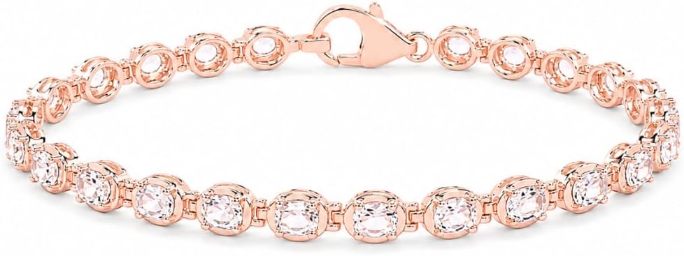 Fine Color Jewels Morganite Tennis Gemstone Accent Bracelet Sterling Silver, oval shape, prong setting, box with tongue & safety closure, classic design, tennis style