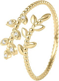 Women 9K/14K/18K Yellow Gold Leaf Moissanite Open Ring Wedding Band