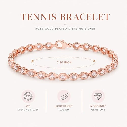 Fine Color Jewels Morganite Tennis Gemstone Accent Bracelet Sterling Silver, oval shape, prong setting, box with tongue & safety closure, classic design, tennis style