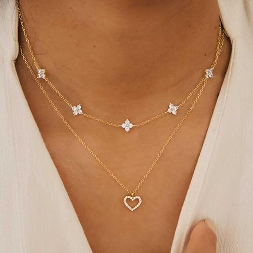 Dainty Silver Gold Necklaces for Women Cute Station Choker Simulated Diamond Necklace Simple Layering CZ Necklace Trendy Jewelry Gifts
