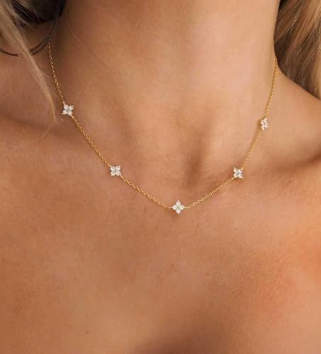 Dainty Silver Gold Necklaces for Women Cute Station Choker Simulated Diamond Necklace Simple Layering CZ Necklace Trendy Jewelry Gifts
