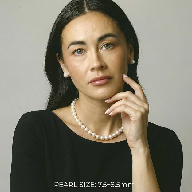 The Pearl Source Real White Freshwater Pearl Necklace for Women, AAAA Grade Genuine Cultured Freshwater Pearls, Naturally Round Pearl Jewelry, Classic Fine Jewelry Gift for Women