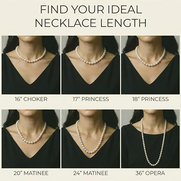 The Pearl Source Real White Freshwater Pearl Necklace for Women, AAAA Grade Genuine Cultured Freshwater Pearls, Naturally Round Pearl Jewelry, Classic Fine Jewelry Gift for Women