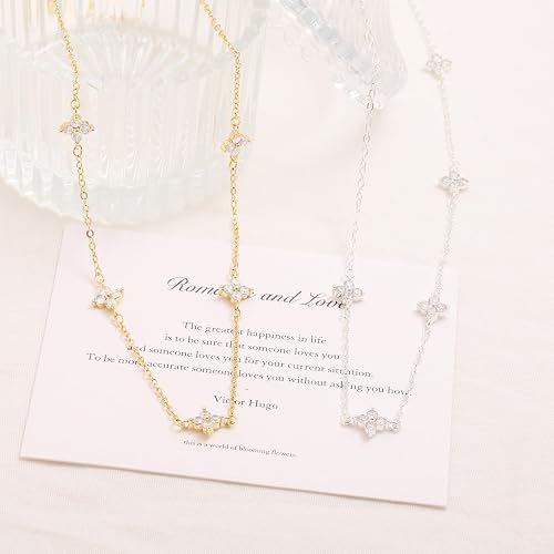 Dainty Silver Gold Necklaces for Women Cute Station Choker Simulated Diamond Necklace Simple Layering CZ Necklace Trendy Jewelry Gifts