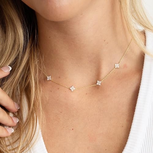 Dainty Silver Gold Necklaces for Women Cute Station Choker Simulated Diamond Necklace Simple Layering CZ Necklace Trendy Jewelry Gifts